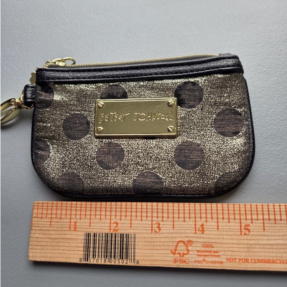 Betsey Johnson Wristlet Wallet Black and Gold Polka Dot Metallic‎ ID Window - Picture 7 of 7